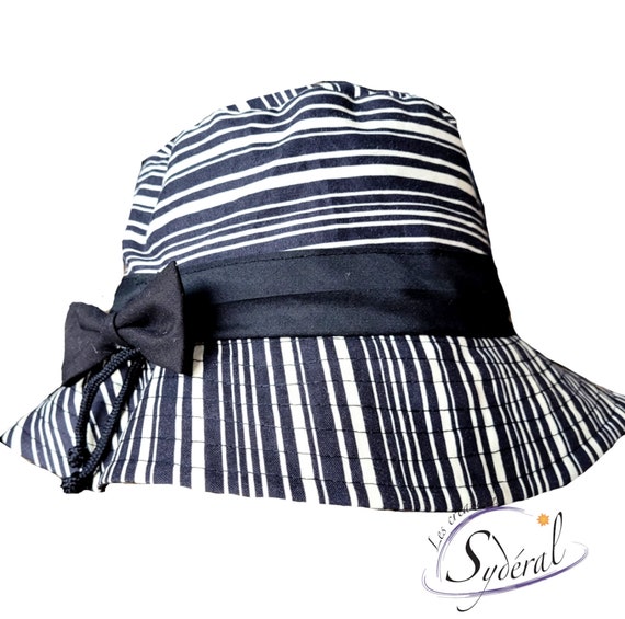 Ladies summer hat black with beige stripes, packable hat, beach hat, travel  hat, women summer hat, sun hat,bucket hat,bob hat, stripes hat