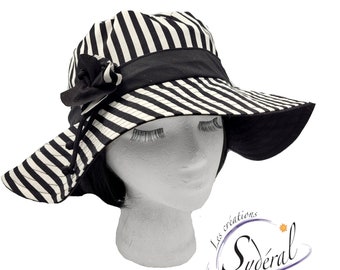 Ladies summer capeline, black and white hat, beach hat, travel hat, big capeline, women summer hat, women capeline, sun hat, sun capeline,