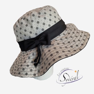 Ladies summer hat, beige and black coton hat, beach hat, travel hat, large brim hat,women summer hat, women capeline, sun hat, sun capeline