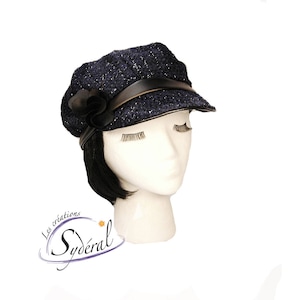 Ladies cap, ladies autumn cap, autumn hat, autumn woman hat, blue and black hat