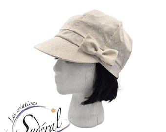 Summer cap in cream cotton with small beige flowers patterns, women's cap, newsboy cap, women's summer hat, light cap, summer cap