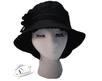 Sombrero de verano de algodón negro para mujer, ajustable, ideal para la playa, para viajar, práctico y plegable.