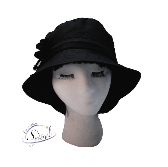 Ladies Summer Black Coton Hat, Beach Hat, Travel Hat,packable Hat