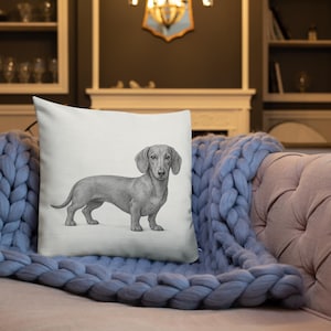 Hand-Drawn Dachshund Pillow: Minimalist Sausage Dog Cushion