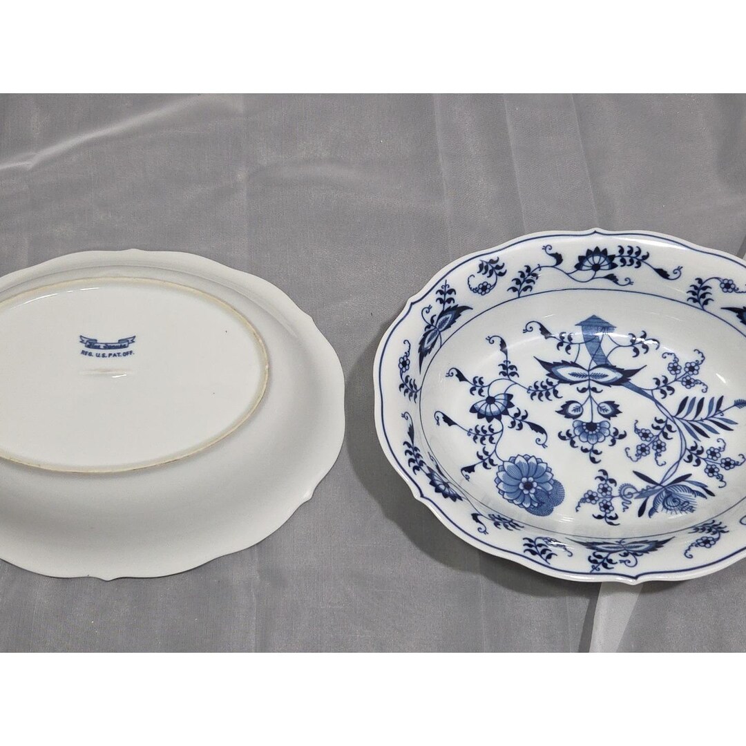 Set of 2 Vtg Blue Danube Blue Onion Oval Salad Serving Vegetable Bowls ...