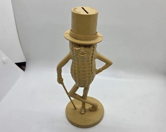 VTG Mr. Peanut Planters Nut Plastic Coin Bank Tan Top Hat Cane Promo 8.5"