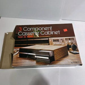 VTG Sunhing 36 Cassette Tape Storage Cabinet Wood Grain Case 3 Drawer Stackable