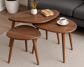 Scandinavian Nesting Tables – Piece Walnut Oval Coffee Side