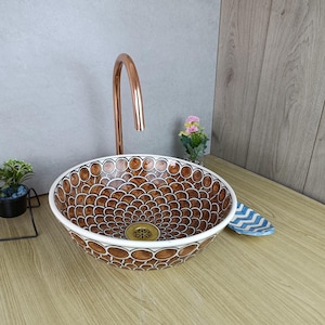 Handmade Moroccan Ceramic Sink – Hand Painted Vessel Basin – Bathroom Countertop Vanity Bowl – Artisan Washbasin