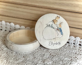 Peter Rabbit Nursery Organization - Pacifier Box - Hair Clip Box - Mrs. Rabbit - Wooden Box - Personalized Baby Gift - Baby Shower Gift