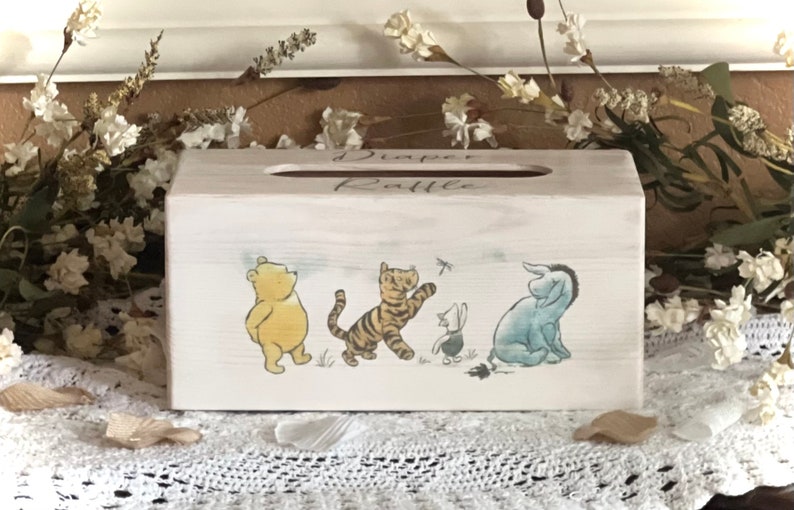 Winnie The Pooh Baby Shower Diaper Raffle Card Box Baby Predition and Advice Box Vintage Pooh Winnie the Pooh Baby Shower Games image 2