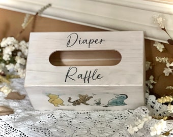 Winnie The Pooh Baby Shower Diaper Raffle Card Box - Baby Predition and Advice Box - Vintage Pooh - Winnie the Pooh Baby Shower Games