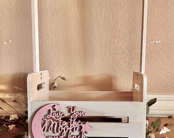 Personalized Baby Shower Moveable Crate Closet, Love You to the Moon and Back, Dress Up, Baby Shower Gift, Wooden Hangers, Toy Box