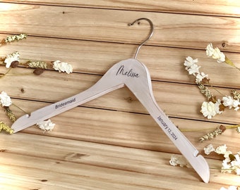 17.5" Personalized Wooden Wedding Dress Hanger - Bridesmaid Hanger - Lingerie Hanger - Made of Honor Hanger - Bridal Hanger - Quinceanera