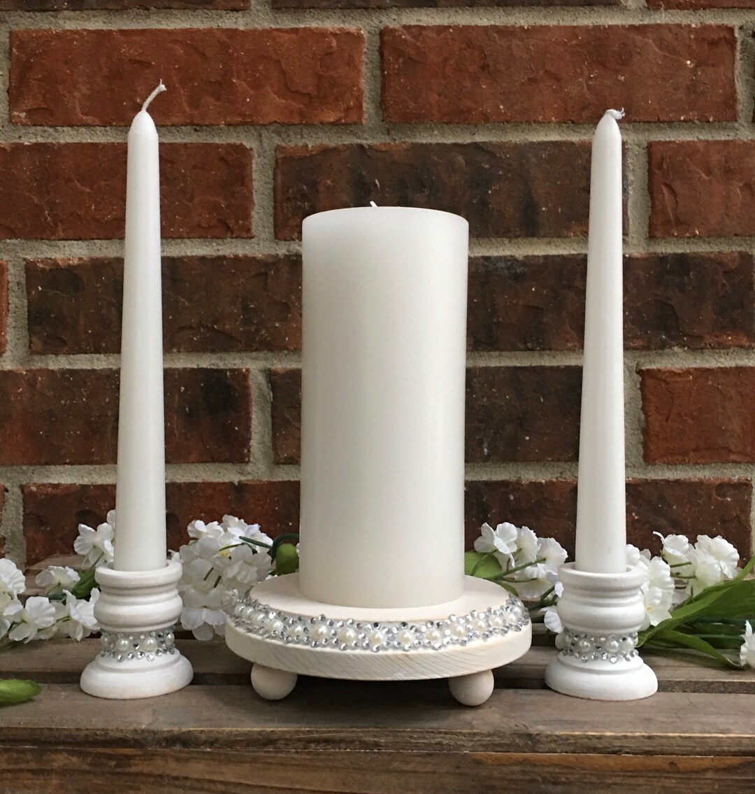 Wedding Unity Ceremony Candle Set Wood Unity Candle Holder Set Country