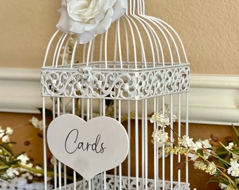 17” White Wedding Card Holder - FREE SHIPPING - Wedding Card Birdcage - Alternative Wedding Card Box