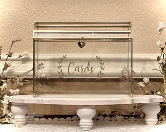 Glass Wedding Card Box With Heart Lock - Bridal Shower Card Box - Graduation Card Box- Quiceanera Card Box - Birthday - Baby Shower Card Box