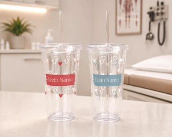 Tazza personalizzata con cannuccia per professionisti del settore medico | Regalo per infermieri, medici e operatori sanitari