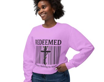 Redeemed Sweatshirt Now I Belong to Him ™ Christian Cross Barcode long sleeve tshirt