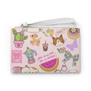 Cute Illustrated Clutch Bag, Fun Clutch for Cat Lovers, Perfect Gift for Birthdays, Summer, or Everyday Use