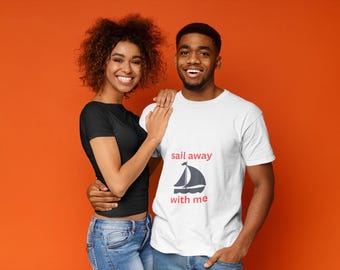 Nautical Sailboat T-Shirt: Unisex Cotton Tee, Ocean Adventure, Sunset Sailboat Beach Vacation Tee, Tropical Palm Trees, cruise tee