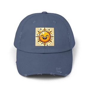 Cap with Sunny Vibes Distressed Look, Sun Picture, Beach Hat, Summer Headwear, Unisex Baseball Cap, Outdoor Fashion Accessory