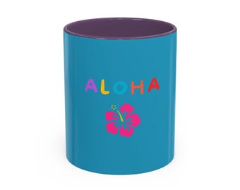 Taza de café de hibisco: Taza de cerámica con diseño floral hawaiano, taza tropical con flor de hibisco, taza personalizada para ella, taza con flores tropicales