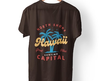 Tropisches Paradies-T-Shirt - Hawaii-Grafik-Strand-Shirt | Unisex Surf T-Shirt Oahu Hawaii Nordküste Surf Shirt, Strand T-Shirt Hawaiian Style Surfer