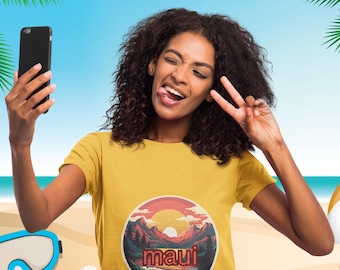 Maui Sunset Baumwolle T-Shirt: Unisex Strandurlaub Maui Strand T-Shirt, Sommer T-Shirt, Hawaii Shirt, Strandliebhaber Geschenk, Sommer Vibes Tropical Shirt