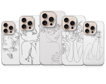 Women One Line Art Phone Case Art Drawing Cover Fit for iPhone 17 Pro Max 16 15 14 13 12 13 11 Samsung S25 S24 S23 FE A56 A16