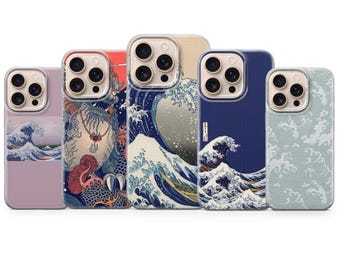 Funda para teléfono con ondas japonesas Kanagawa Wave Cover para iPhone 17 Pro Max, 16e, 15, 14, 12 y Samsung S25 Ultra, S24 FE, A56, Pixel 10 XL, 9a, 8