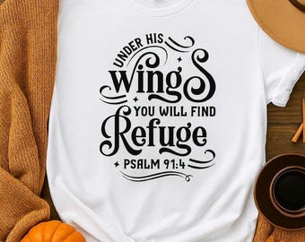 詩篇91:4 Tシャツ、キリスト教聖書の一節グラフィックTシャツ