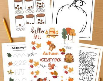 Fall Activity Workbook for Kids, Preschool Kindergarten Worksheets, Tracing Sight Words Math, Printable PDF