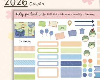 Hobonichi Cousin Månadsklistermärken 2026 Q1 | Jan–Mar Kit | Handritade Planner Stickers