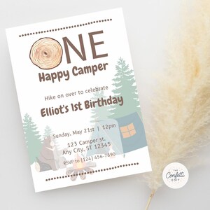 Happy Camper 1st Birthday Invitation: Camping Theme (Digital Download)