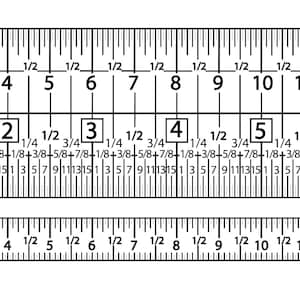 Op de afbeelding: Een zwart-witte liniaal met inch- en fractionele markeringen. De liniaal toont metingen van 5 cm tot 28 cm, met gedetailleerde onderverdelingen voor precieze metingen. Ideaal voor knutselen, naaien of elk project dat een nauwkeurige lengtebepaling vereist.