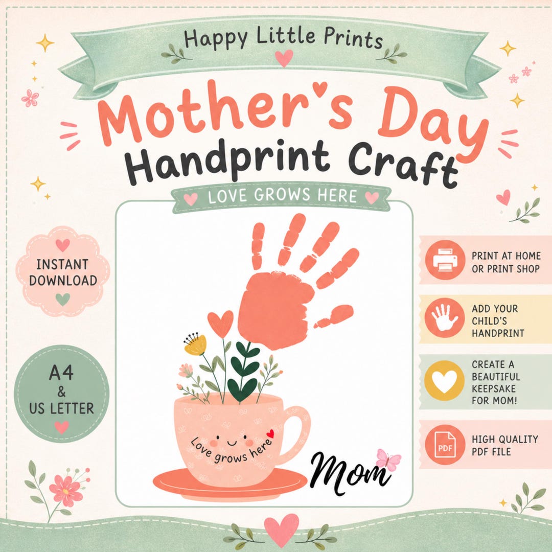 Mother’s Day Handprint Craft Printable | Love Grows Here Card | DIY ...