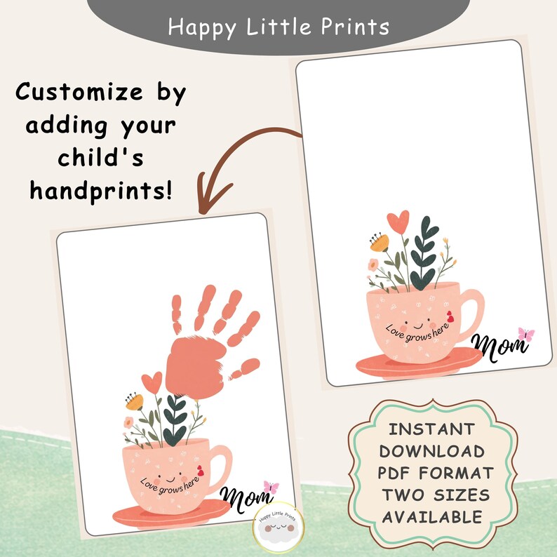 Mother’s Day Handprint Craft Printable | Love Grows Here Card | DIY ...