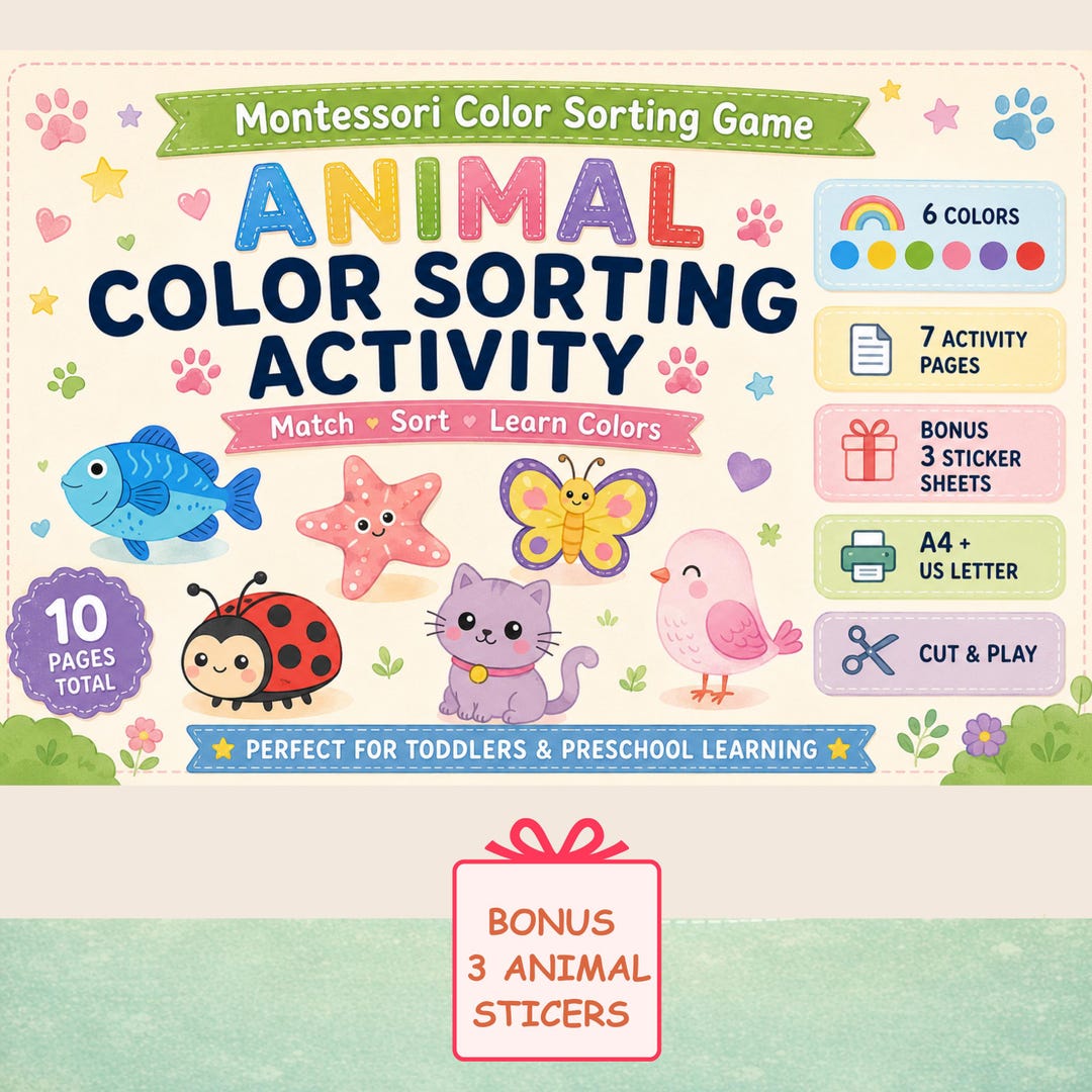 Animal Color Sorting Activity Printable, Montessori Toddler Busy Book ...