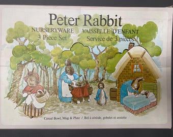Wedgwood Peter Rabbit Nurseryware 3 Piece Set w/ Original Box – MINT condition – Beatrix Potter Child’s Plate/Bowl/Mug – Made in England