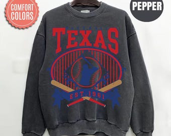 Comfort Colors Texas Baseball Sweatshirt, Vintage Texas Baseball Shirt, Game Day Crewneck, Baseball Fan Gift