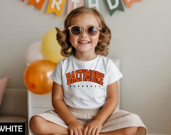 T-shirt vintage pour tout-petits baseball Baltimore, rétro Baltimore Kids, baseball surdimensionné jeunesse, cadeau pour les fans de baseball de Baltimore