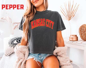Vintage Kansas City Football cropped Tshirt Kansas City Shirt Football T-shirt retro Kansas City Tee Football Gift Comfort Color Crop Top