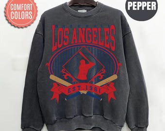 Comfort Colors Los Angeles Baseball Sweatshirt, Vintage Los Angeles Baseball Shirt, Game Day Crewneck, Baseball Fan Gift