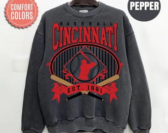 Comfort Colors Cincinnati Baseball Sweatshirt, Vintage Cincinnati Baseball Shirt, Game Day Crewneck, Baseball Fan Gift