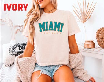 Vintage Miami Football cropped Tshirt Miami Shirt Football T-shirt retro Miami Tee Football Gift Comfort Color Crop Top