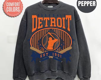 Comfort Colors Detroit Baseball Sweatshirt, Vintage Detroit Baseball Shirt, Game Day Crewneck, Baseball Fan Gift