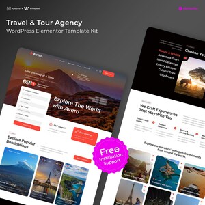 Travel Services WordPress Elementor Template Kit | Tour Agency Website Design, Vacation Booking Theme, Destination Tour Site