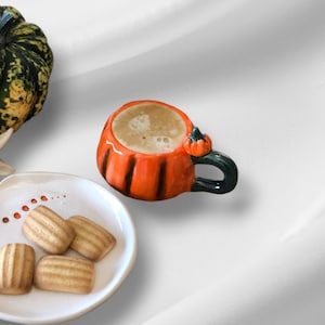Pumpkin Mug Set – Handmade Ceramic Fall Coffee Cup with Saucer, 150ml Autumn Pottery