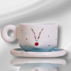 Handmade Ceramic Deer Coffee Cup – Double Espresso Mug 190ml – Unique Glazed Pottery Cup Gift